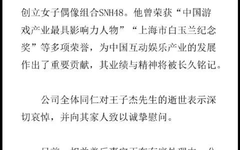 SNH48创始人王子杰去世 剧场偶像时代终结