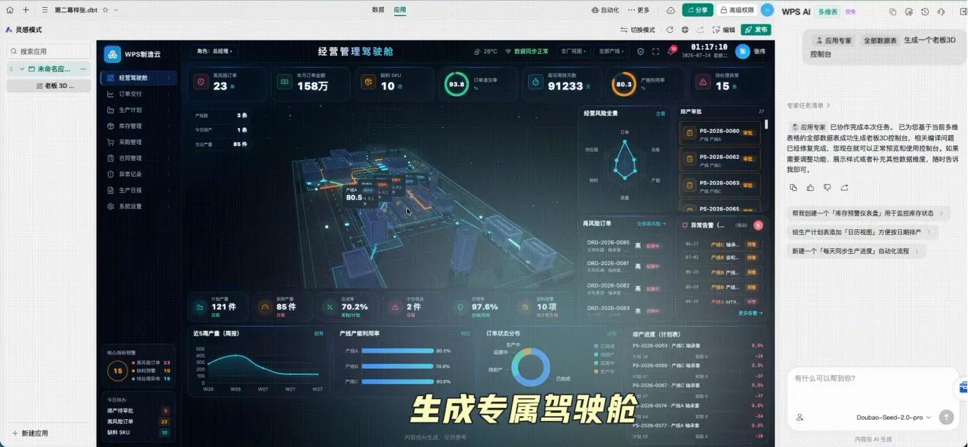 一句自然语言搭一套业务系统，WPS多维表格「灵感应用」真能跑通企业流程吗？