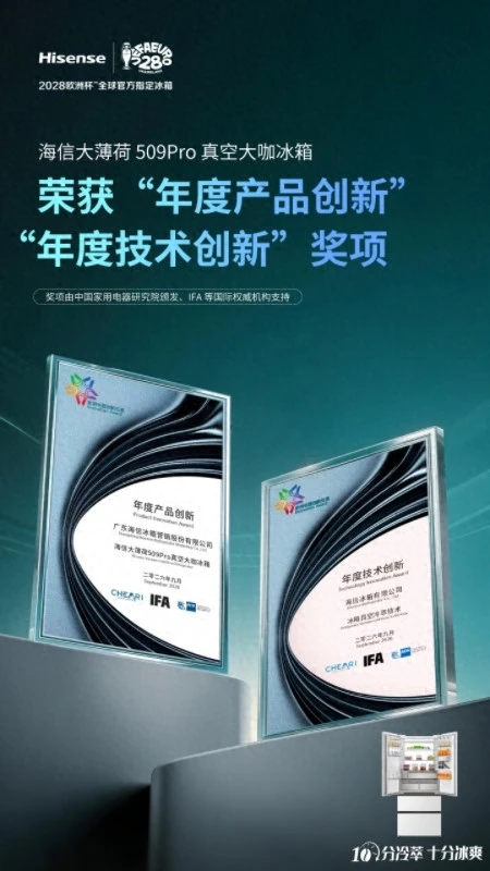 海信大薄荷荣获“年度产品创新”奖  真空冷萃重塑家庭储鲜生态