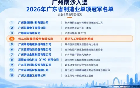 云从科技获评广东省制造业单项冠军企业