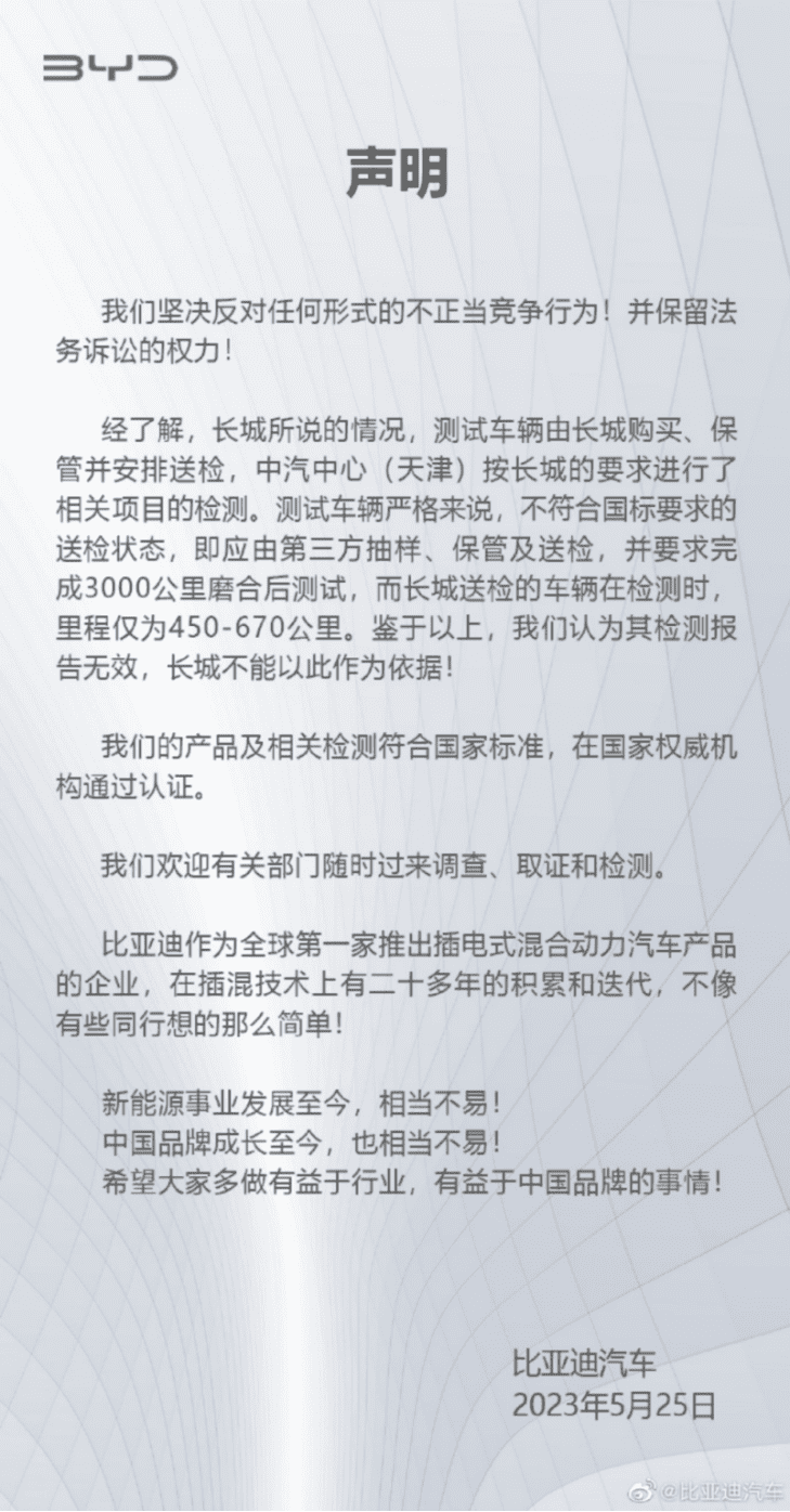 长城举报比亚迪，谁是输家，谁是赢家？