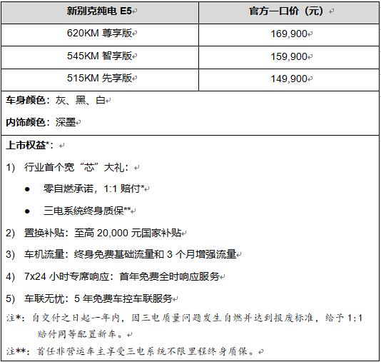 新别克纯电E5焕新上市，一口价仅14.99万元起