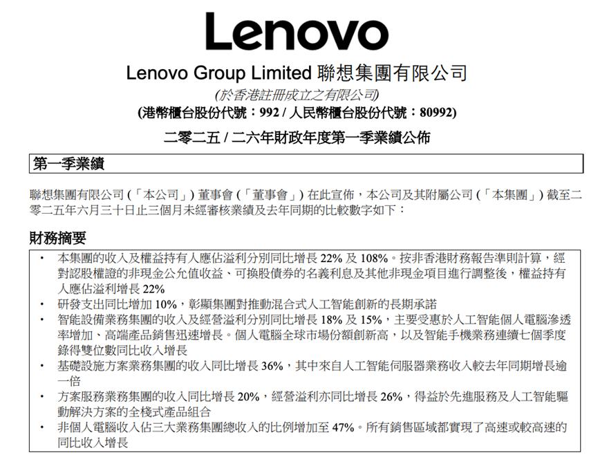 财报亮眼业绩背后，联想并未开启“第二春”