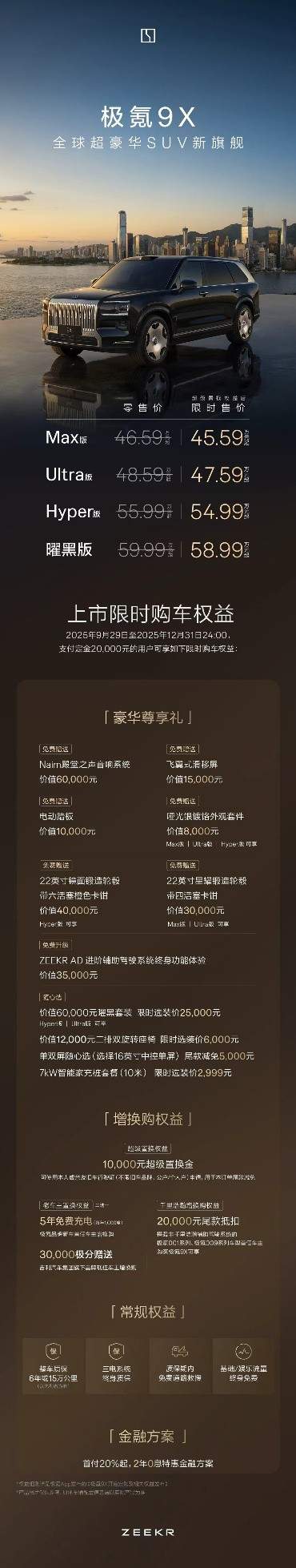 限时售价45.59万元起，新一代豪华旗舰SUV极氪9X正式上市