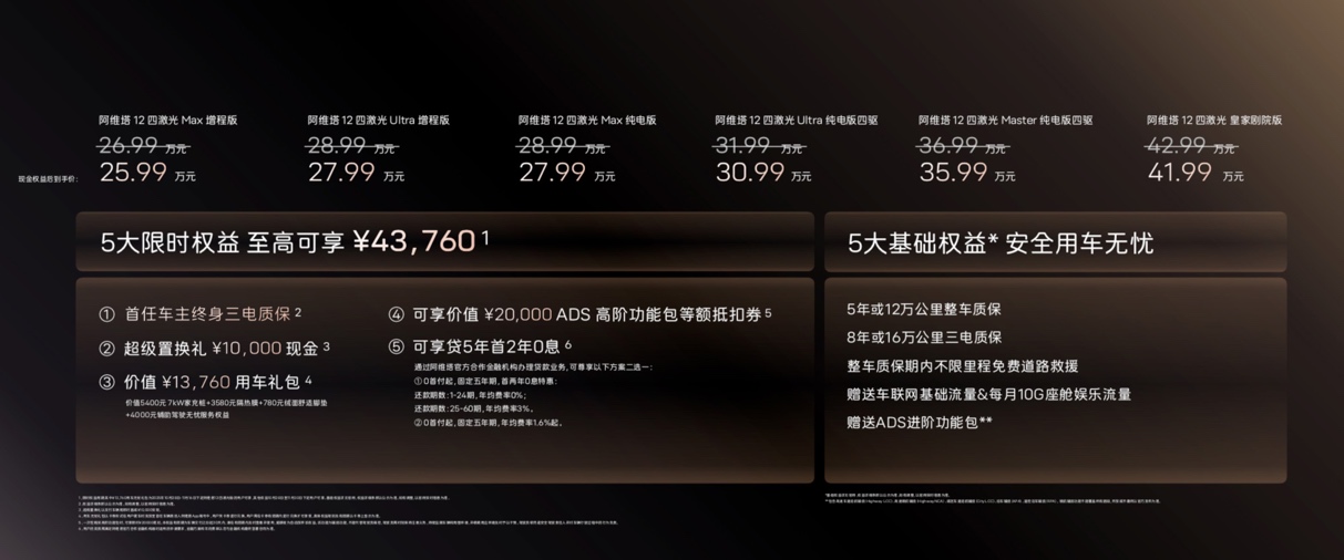 阿维塔12 四激光版上市，权益后仅25.99万元起售