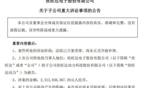 后厂村：23亿诉讼压顶，欣旺达陷入“淘汰赛”困局